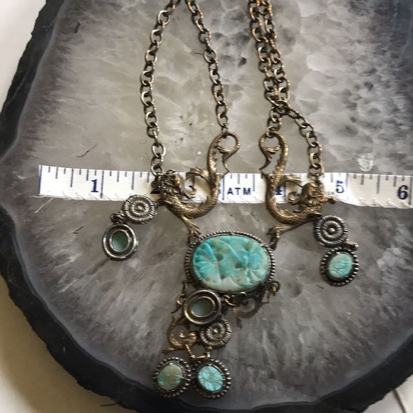 ON HOLD Vintage Victorian 1870-80 dolphin necklace with carved marble stone - Picture 9 of 9